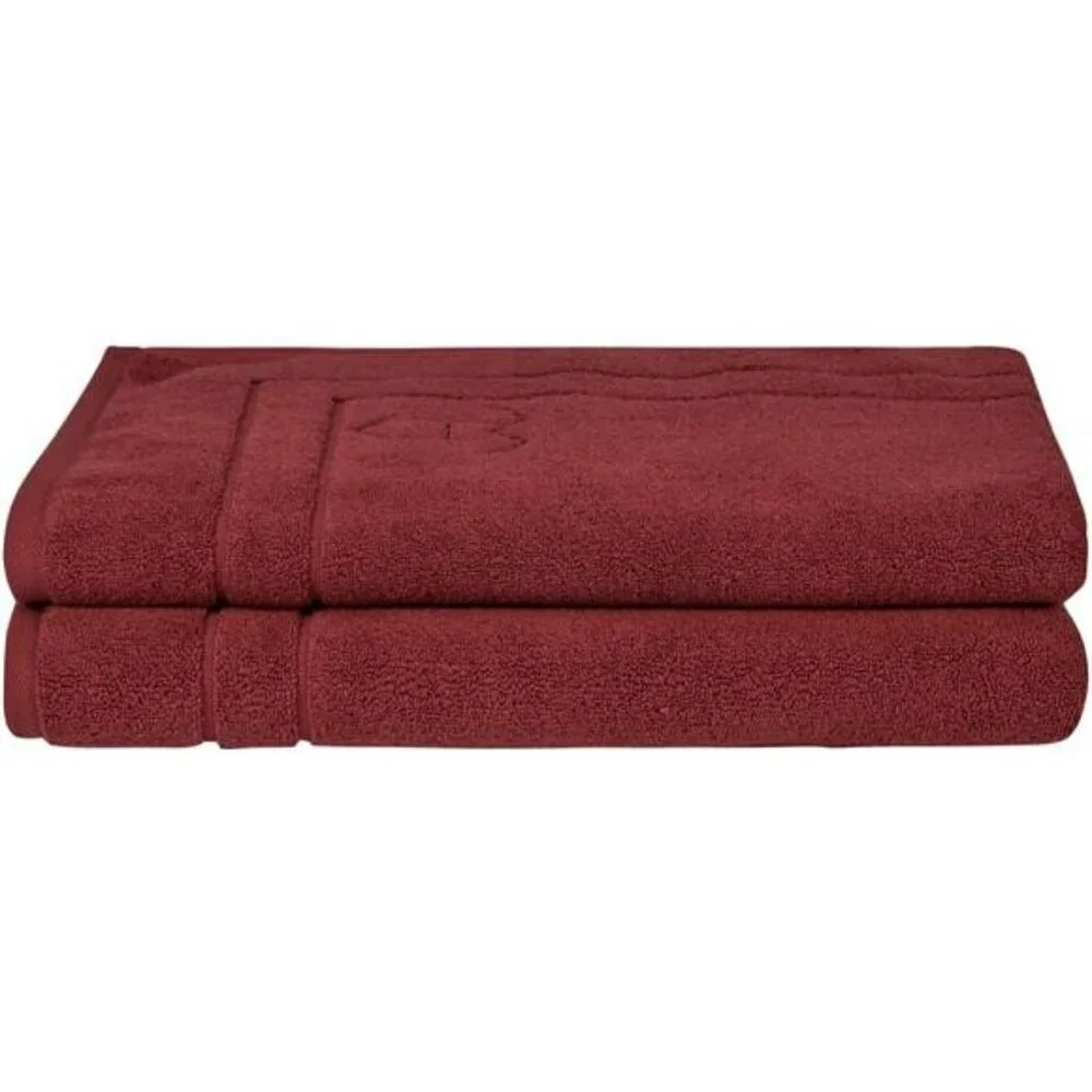Organic Cotton Bath Mat Set of 2 Red 20x27 Soft Absorbent Quick Dry Bathroom Rug